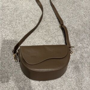Elegant Brown Genuine Leather Crossbody Bag NWOT